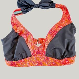 Athleta Underwire Bikini Top Only 34D/DD Gray Orange Paisley Halter Bowback st23